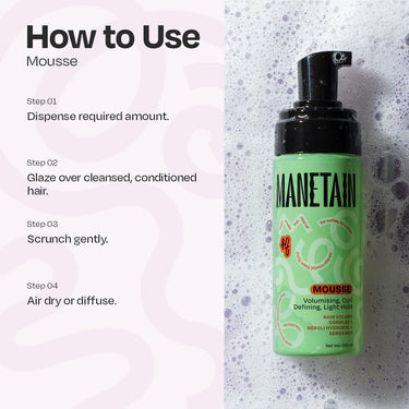 MANETAIN Hair Mousse 150ml for Dry, Frizzy Hair | Volumizing & Curl Defining Mousse for All Hair Types | Lightweight Formula for Medium Hold | Frizz Control & Improved Texture | Vegan & Cruelty-Free